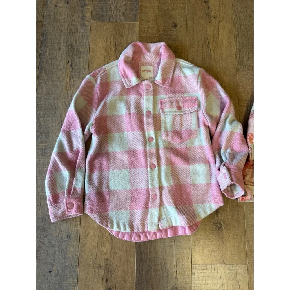 Old Navy Cat & Jack Girls Plaid Shacket Bundle Pink Orange Size M 8 2pc Lot